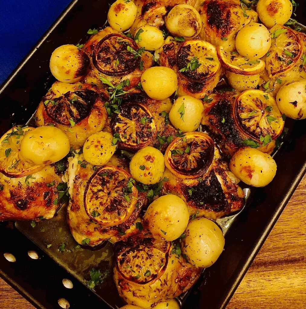 KETO LEMON GARLIC CHICKEN THIGHS WITH BABY POTATOES FOR EVERYONE ELSE BUT YOU.