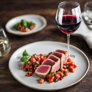 seared tuna with salsa paired with non alcoholic wine