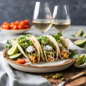 fish taco paired with non alcoholic white wine