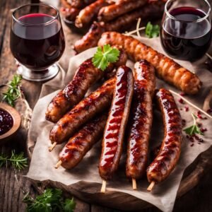 zero alcohol wine with sausages