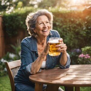 Older woman enjoying non-alc beer