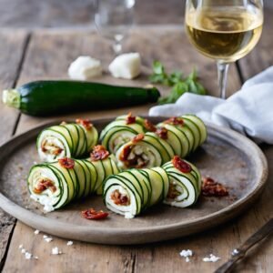 zucchini rolls ups with NA white wine