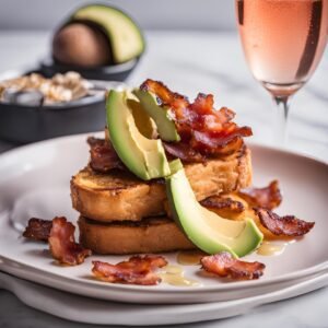 non alcoholic sparkling wine with bacon and avocado French toast