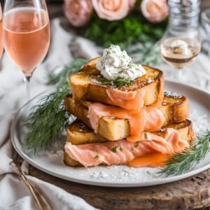 non alcoholic bubblies with Smoked salmon and cream cheese French toast