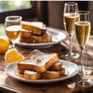 NA sparkling wine with French toast