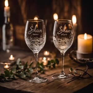 wine glasses with names