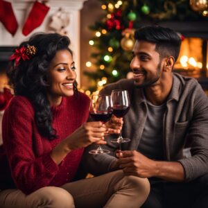 couple enjoying NA wine over Christmas